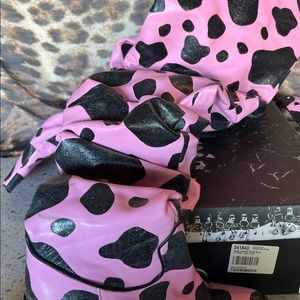 Pink and black cow print over the knee Boots